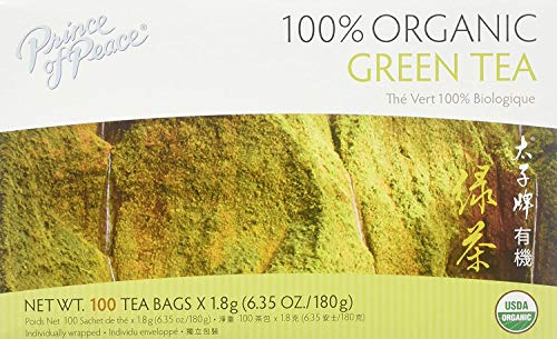 Prince of Peace Organic Green Tea, 100 Tea Bags – 100% Organic Green Tea – Unsweetened Green Tea – Lower Caffeine Alternative to Coffee – Herbal Health Benefits