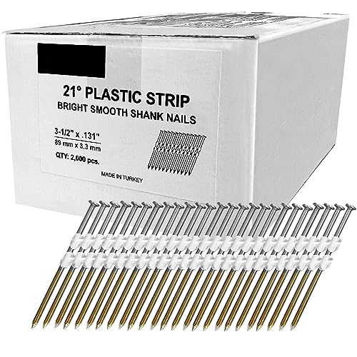 meite 21 Degree Framing Nails, 3-1/2-Inch x 0.131-Inch Round Head Plastic Strip Collated Framing Nails Smooth Shank Nails for Framing Nailer Gun (2,000 Counts)