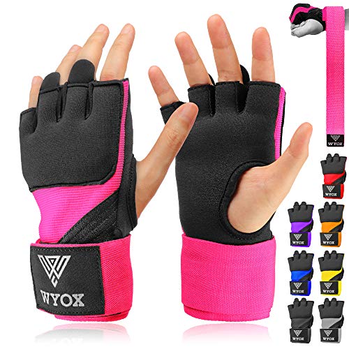 WYOX Gel Premium Hand Wraps for Boxing Gloves, Quick 80cm Wrist Wraps, Padded Knuckle Boxing Wraps for Men, Women, Muay Thai Hand Wraps, MMA Kickboxing Martial Arts Inner Glove Wrap (Pink S/M)
