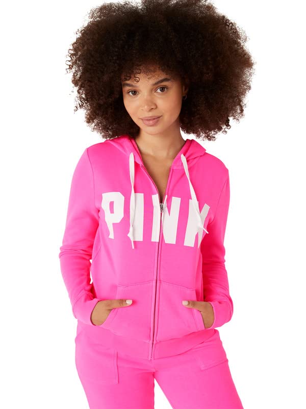 Victoria's Secret Pink Fleece Zip Up Perfect Hoodie, Women's Hooded Sweatshirt, Pink (M)