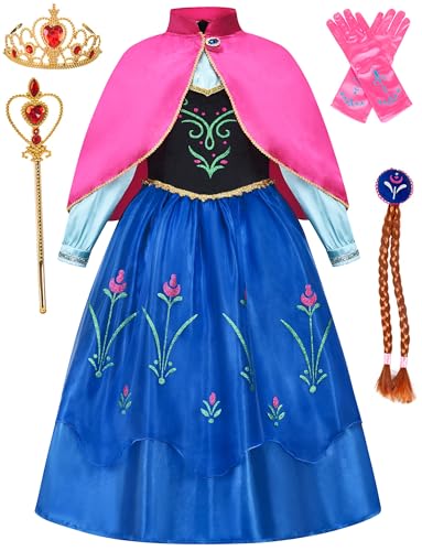GZ-LAOPAITOPU Anna Costume for Girls Frozen Princess Dress Kids Cosplay Halloween Christmas Birthday Party Outfits 4-5T