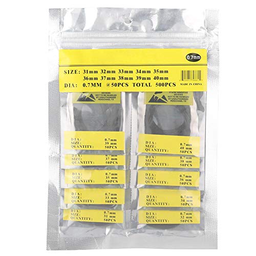Alucy 500Pcs O-Ring Watch Gasket Rubber Seal, 50pcs/Bag 10 Bags O Ring Rubber Seal Watch Back Cover Seal Gaskets Watch Repairing Tool Watch O-Ring(0.7MM (31-40MM))