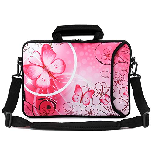RICHEN 10 inch Messenger Bag Carrying Case Sleeve with Handle Accessory Pocket Fits 7 to 10-Inch Laptops/Notebook/Kids tablet (7-10.2 inch, Pink Butterfly)