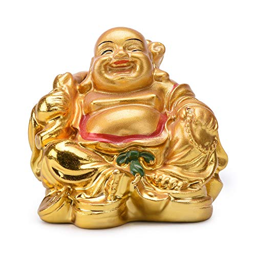 BRABUD Resin Feng Shui Golden Laughing Sitting Buddha Colorful Statue Wealth Luck Home Desk Decoration Gift 2.2'' (H) TQZDBS63