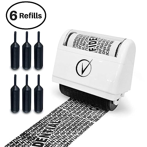 Identity Theft Protection Roller Stamps Wide Kit, Including 6-Pack Refills - Confidential Roller Stamp, Anti Theft, Privacy & Security Stamp, Designed for ID Blackout Security - Classy White