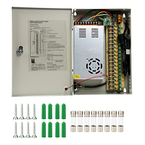 Yaetek CCTV 18 Channel Output 30 Amp 12V DC CCTV Distributed Power Supply Box for Security Camera (12V 30A 360W 18 Output)