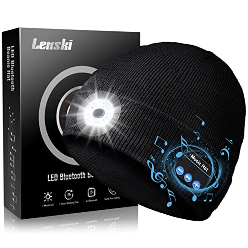 Lenski Gifts for Men, Bluetooth Beanie Hat Mens Gifts, Dad Gifts for Men Who Have Everything, Birthday Gifts for Men Him Husband Boyfriend, Mens Gifts Camping Hiking Accessories Cool Gadgets Black