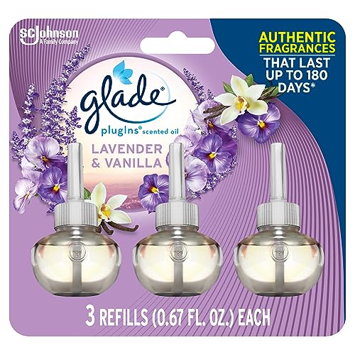 Glade PlugIns Refills Air Freshener, Scented and Essential Oils for Home and Bathroom, Lavender & Vanilla, 2.01 Fl Oz, 3 Count