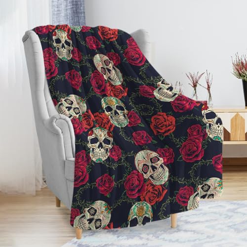 Fleece Throw Blanket, Fuzzy Cozy Soft Flannel Plush Throw Blanket for Couch Sofa Bed, Lightweight Comfy Silky Blanket for Kids Teens Adult All Seasons Use 50'x60' (Skull)