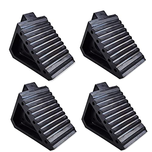 HOXWELL Solid Heavy Duty Rubber Wheel Chocks 4 Packs, Premium Wheel Stopper for Car, Travel Trailers, RV, Truck, and ATV(4 pcs, Black) 8' x 4' x 6'