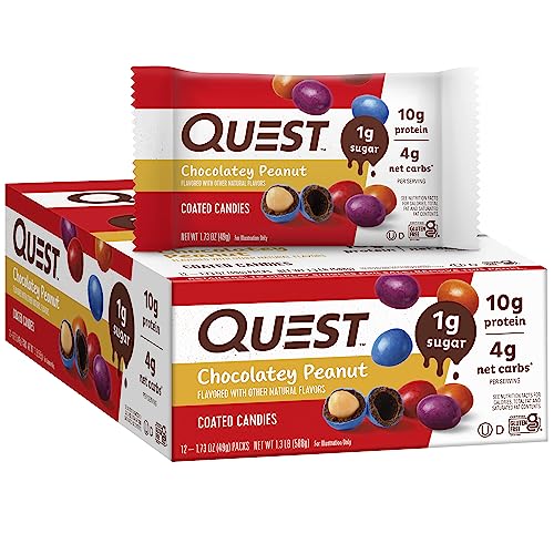 Quest Coated Candies, Chocolatey Peanut, 1g Sugar, 10g Protein, 4g Net Carbs, Gluten Free, 12 Count