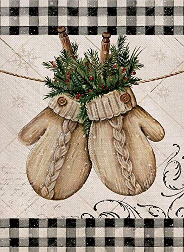Hzppyz Merry Christmas Garden Flag, Home Decorative Gloves Xmas Outdoor Flag Sign, Rustic Burlap House Yard Garden Flag Vintage Winter Outside Seasonal Decoration Home Decor Flag 12.5 x 18