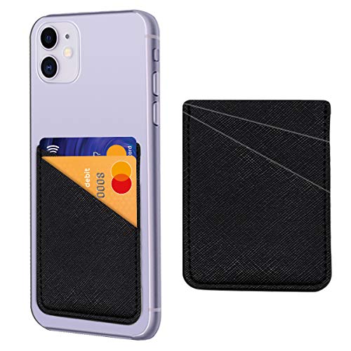 Phone Pocket Wallet Card Holder Stick on Leather Adhesive Sticker for Back of Cell Phone(Black)