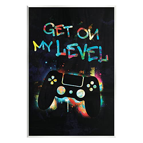 Stupell Industries Get On My Level Gaming Controller Neon Paint Splatter Wood Wall Art, Design By Victoria Barnes