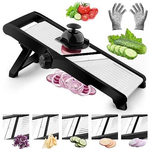 VEKAYA Mandoline Slicer for Kicthen,Adjustable Vegetable Slicer,Food Chopper,Potato Slicer,Mandolin,Tomato Slicer,Veggie Cutter,Stainless Steel Professional with Safety Gloves
