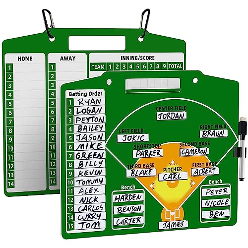 Eovok Magnetic Baseball Lineup Board for Coach, Erases Easily Double-Sided Sturdy and Durable Softball Dugout Board, Easy Carry with Strong Clips and Dry Erase Pen Holder (Green)