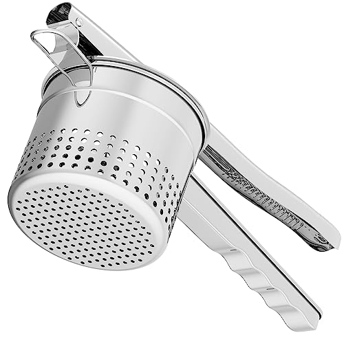 GloTika Large 15oz Potato Ricer Masher, Heavy Duty Stainless Steel Potato Masher with Ergonomic Handle, Masher and Ricer Kitchen Tool for Mashed Potatoes, Noodle Maker, Patent Pending