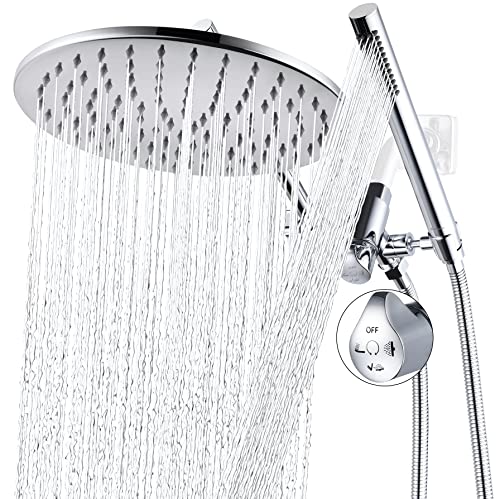 G-Promise All Metal 10' Rain Shower Head with Handheld Spray Combo, Contains 4-Setting Soild Brass Diverter with 9' Adjustable Extension Arm, 71' Extra Long Stainless Steel Hose (10 inch, chrome)