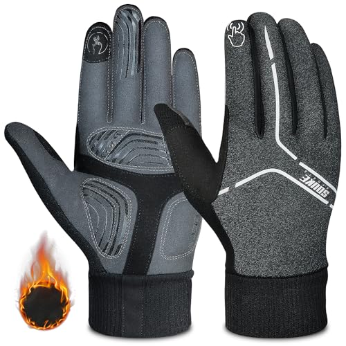 Souke Sports Winter Cycling Gloves Men Women, Touch Screen Padded Bike Glove Water Resistant Windproof Warm Anti-Slip for Running, Biking, Workout(Grey, Medium)