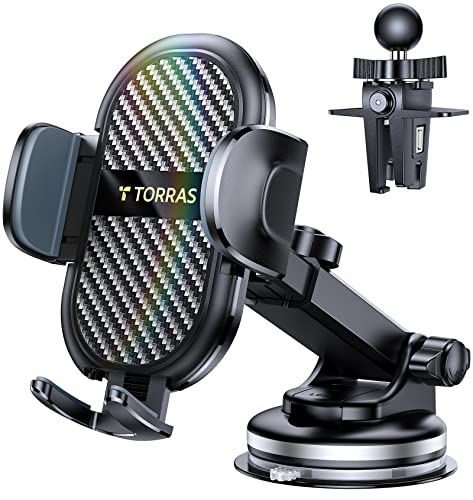 [Large Clamp]TORRAS Car Phone Holder Mount [Real Thick Case Friendly] Super Suction Cup Best Rated Cell Phone Mount for Car Dashboard Air Vent Windshield Fits for iPhone 14 13 12 Pro Max S22 S21 Ultra