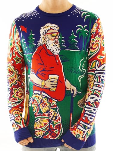 Ugly Christmas Party Knitted Ugly Christmas Sweater - Hilarious Golfing Santa Sweater - Ugly Christmas Sweater for Men and Women Who Love Golf - Sip It & Rip It - Large Sip It & Rip It Green