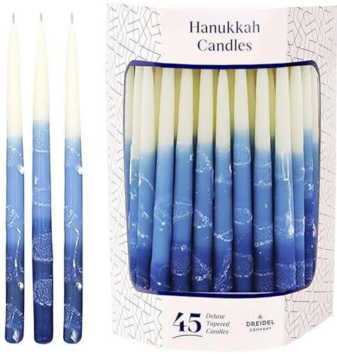Dripless Premium Tapered Hand Decorated Multi Blue Frosted Hanukkah Candles - Premium Quality Wax -