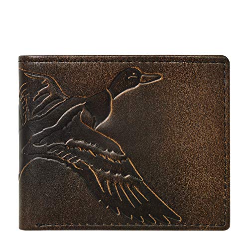 HoJ Co. DUCK Bifold Wallet For Men | Outdoor Sportsman Men's Wallet | Hand Burnished Full Grain Leather | Slim Wallet | Duck Hunter Gift