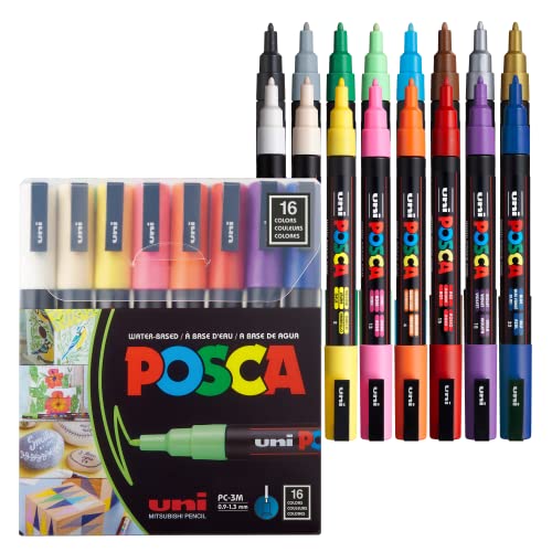 16 Posca Markers 3M, Posca Pens for Art Supplies, School Supplies, Rock Art, Fabric Paint, Fabric Markers, Paint Pen, Art Markers, Posca Paint Markers