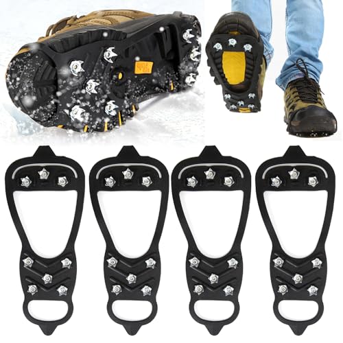 2 Pair Ice Traction Cleat,Universal Non Slip Gripper Spikes,8 Steel Crampons Ice Shoes Grippers,Durable Ice Cleats for Shoes,L