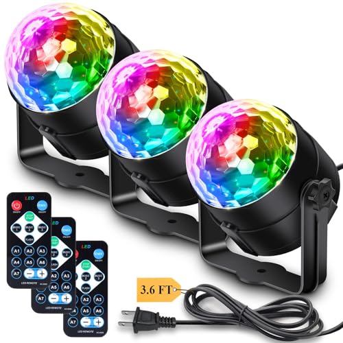 Apeocose 3-Pack Disco Balls Party Light with Remote Control, 7-Color Sound Activated Music Sync DJ Stage Strobe Lights for 2024 Graduation Party Decorations Supplies Bachelorette Dance Happy Birthday