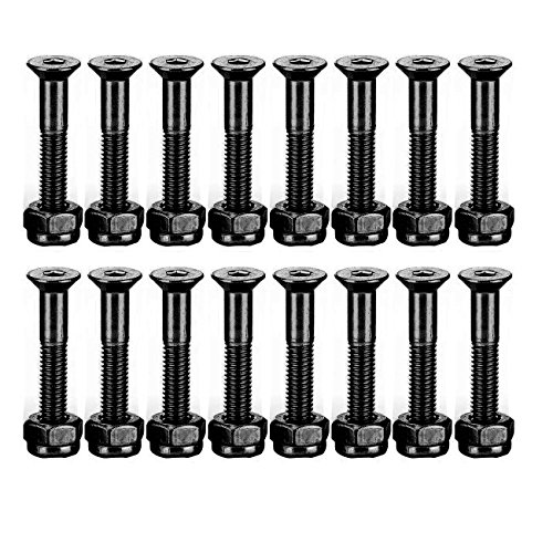 YS Sport 16 Pcs 1 Inch Skateboard Mounting Hardware Screws Bolts (Black - 16 Pcs)