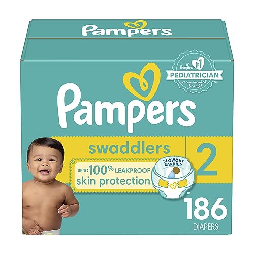 Pampers Swaddlers Diapers - Size 2, 186 Count, Ultra Soft Disposable Baby Diapers