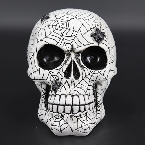 LAIKEARTS Halloween Decorations Skull, Life Size Skeleton, Spider Web Decoration Skull Resin Vintage Statue, Day of The Dead Skulls