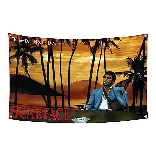 Scarface Movie Poster Flag 3x5Ft Motivational Vintage Band Thriller Love Scifi Movie Tapestry Every Dog Has Its Day Banner Tony Montana Gun College Dorm Wall Flag