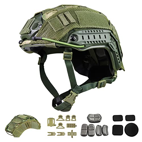 TacSnake Tactical Airsoft Paintball Fast Helmet with Helmet Cover, PJ Type Tactical Multifunctional Protective NVG Mount for Multicam Military Sports Hunting Shooting
