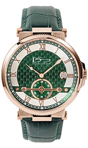 Daniel Steiger Men's Elite Green Watch - Racing Green Patterned Dial - Rose Gold Stainless Steel Case - Green Genuine Leather Band - Water Resistant