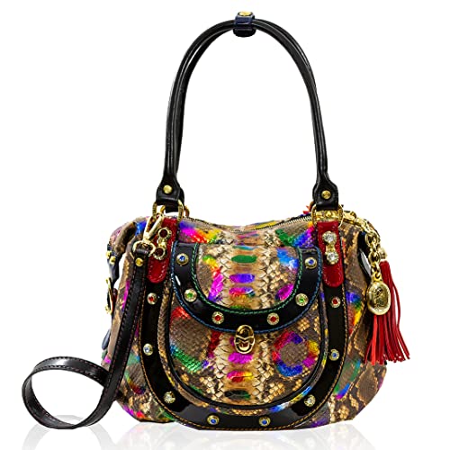 Marino Orlandi Large Purse Rainbow Python Embossed Leather Crossbody Bag Italian Designer Handbag