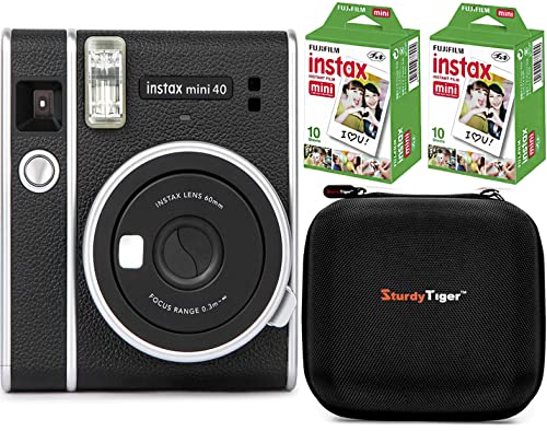 Fujifilm Instax Mini 40 Instant Camera with Fujifilm Instant Mini Film (20 Sheets) Bundle with Sturdy Tiger Travel Case and Deals Number One Cleaning Cloth
