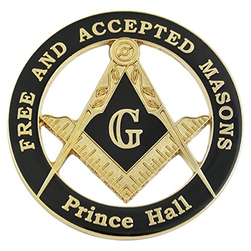 Prince Hall Free & Accepted Masons Masonic Auto Emblem - [Black & Gold][3'' Diameter]