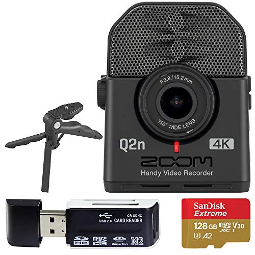 Zoom Q2n-4K Ultra High Definition Handy Video Recorder + 128GB Memory Card with SD Adapter + USB Card Reader + Table Tripod Hand Grip