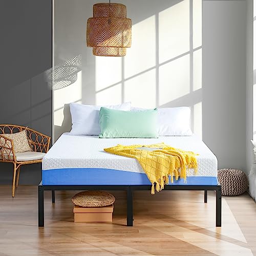 Olee Sleep Queen Mattress, 10 Inch Gel Memory Foam Mattress, Gel Infused for Comfort and Pressure Relief, CertiPUR-US Certified, Bed-in-a-Box, Medium Firm, Blue, Queen Size