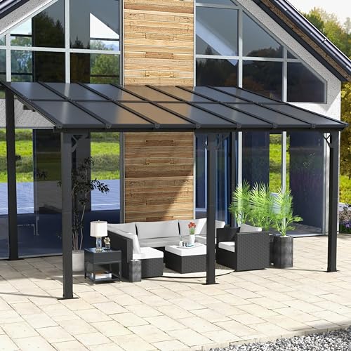 Aoxun 10’x 14’ Gazebo, Wall Mounted Gazebos Pergola on Clearance, Outdoor Patio, Gazebo Awnings with Sloped Roof, for Porch, Deck, Backyard