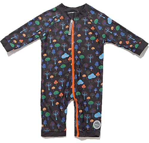 BONVERANO Baby Boys Swimsuit UPF 50+ Sun Protection, Full-Length Zipper One Piece Swimwear, 3/4 Sleeve Toddler Bathing Suit (AB-Colorful Tree, 6-9 Months)
