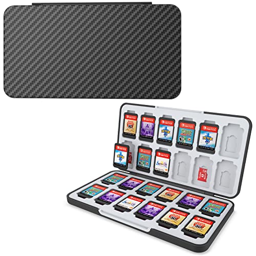 HEIYING Game Card Case for Switch&Switch OLED Game Card or Micro SD Cards,Carbon Fibre Surface Processes Design Switch Game Card Case with 24 Game Card Slots and 24 Micro SD Card Slots.