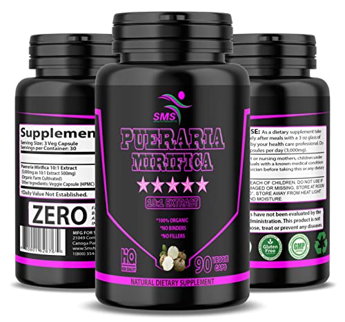 90 Caps Pueraria Mirifica 1000mg Pills - (10:1 Extract Equivalent to 10000mg) High Potency, Veggie Capsules, Imported from Thailand