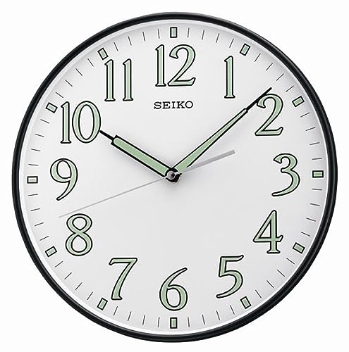 SEIKO 12 Inch Black Framed Luminous Numbered Wall Clock