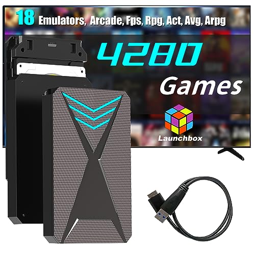 Retro Game Console 2TB HDD, Store 4280 Video Games, 18 Emulator Console Compatible with PS2/3/4, Launchbox Hard Drive Plug and Play for Win 8.1/10/1, USB 3.0 Fast Transfer