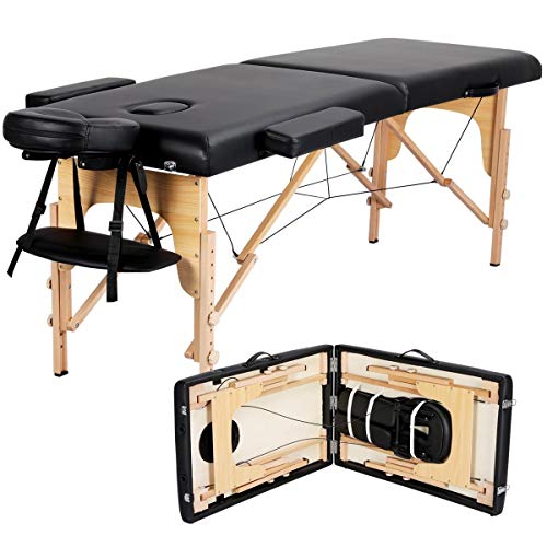 Yaheetech Spa Bed Portable Lash Bed Massage Bed Foldable Spa Tables Adjustable 2 Fold with Non-woven Bag, Black