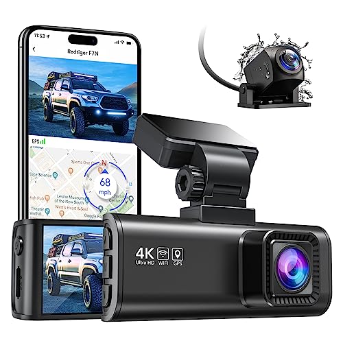 REDTIGER F7N 4K Dash Cam Front and Rear,Built-in WiFi GPS 4K+1080P Dual Dash Camera for Cars,3.18 inch Display Dashcam,170° Wide Angle Dashboard Camera Recorder, Night Vision,Parking Monitor