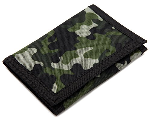 AI-DEE RFID Trifold Canvas Outdoor Sports Wallet for Kids- Christmas Gifts for Boys - Front Pocket Wallet with Magic Sticker - (Camouflage)